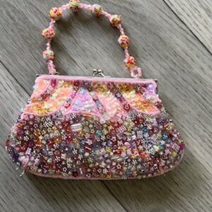 IN's Pink beaded embroidered sequin clutch- VINTAGE